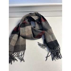 Via Condotti Roma Italy Men's Check Gray Wide Check 100% Virgin Wool Scarf Wrap